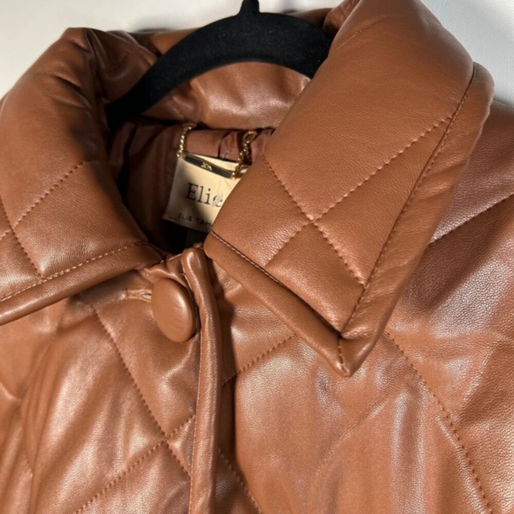 NWT ELIE TAHARI Faux Leather Button Front‎ Quilted Boxy Jacket Pockets LARGE - Picture 12 of 16